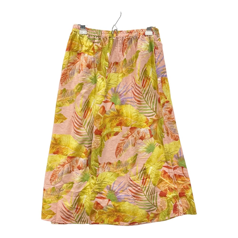 Rachel Rachel Roy Pink Tropical Leaf Yellow Linen Blend Midi Skirt Womens Medium